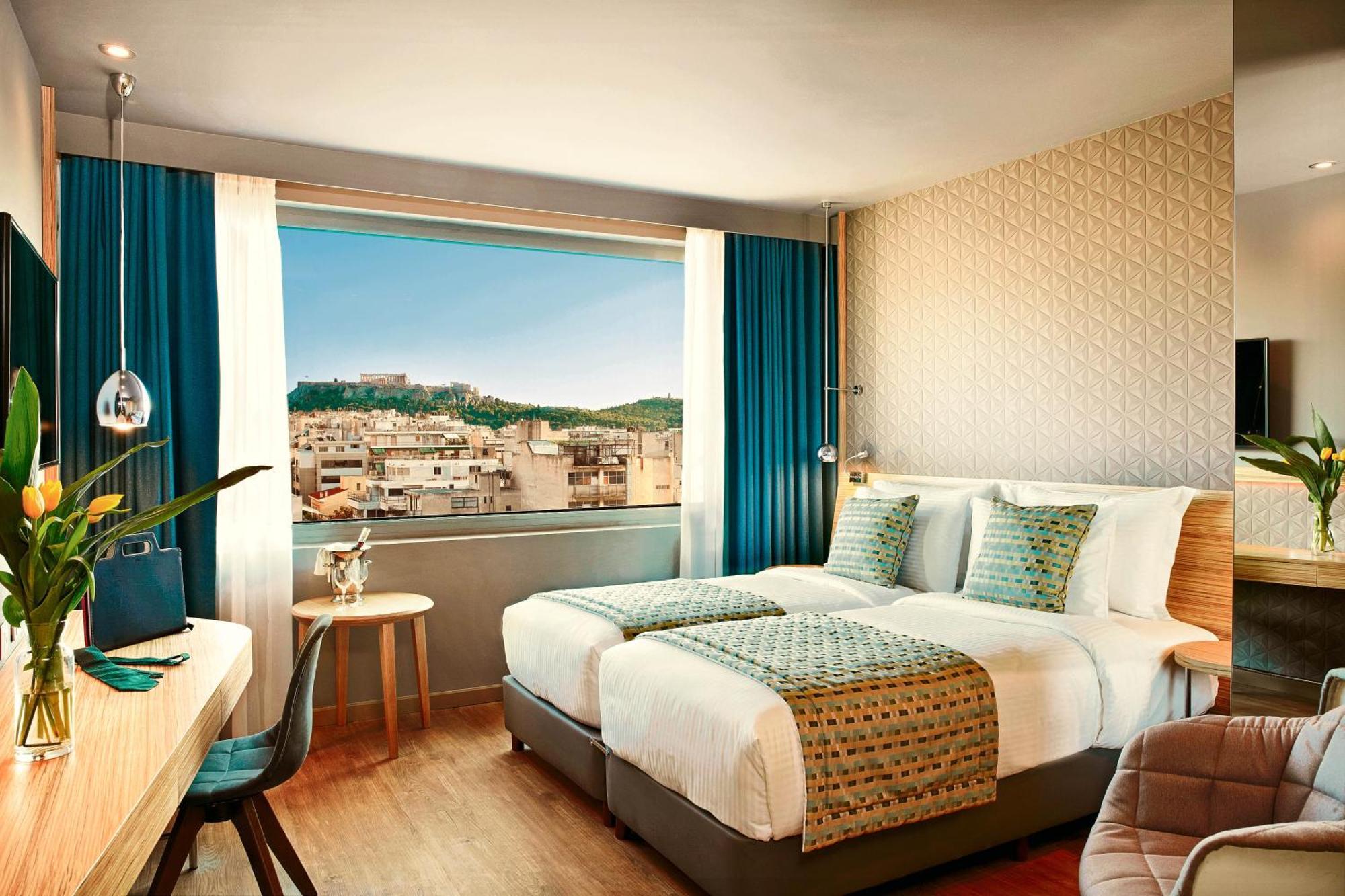 Executive Zweibettzimmer mit Aussicht auf die Akropolis